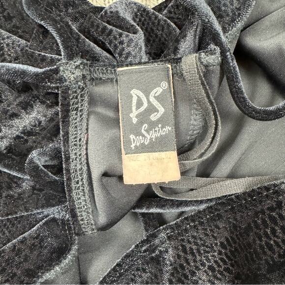 Vintage 90s Y2K PS PerSeption Spaghetti Strap Textured Black Slip Dress ~ Large - Picture 9 of 12